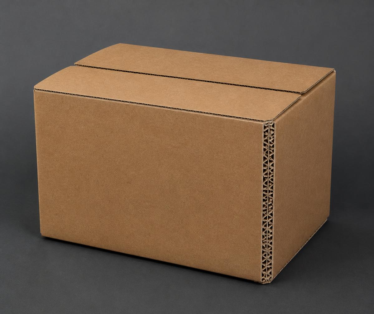 Caixa de papelão de parede dupla com a estrutura de onda visível na lateral