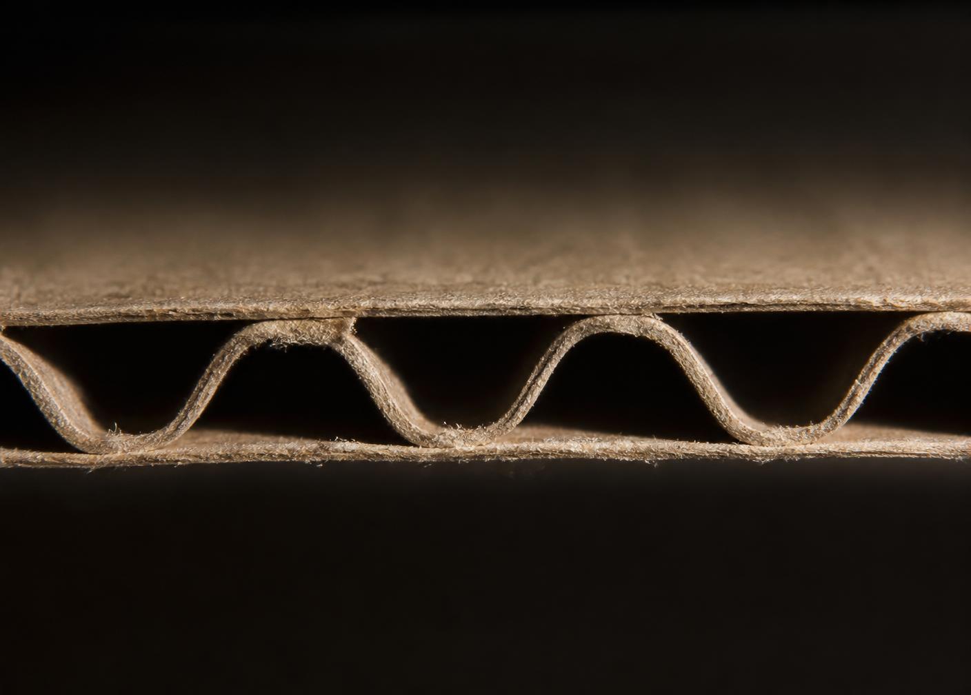 Detalhe macro da estrutura de onda interna de uma chapa de papelão ondulado